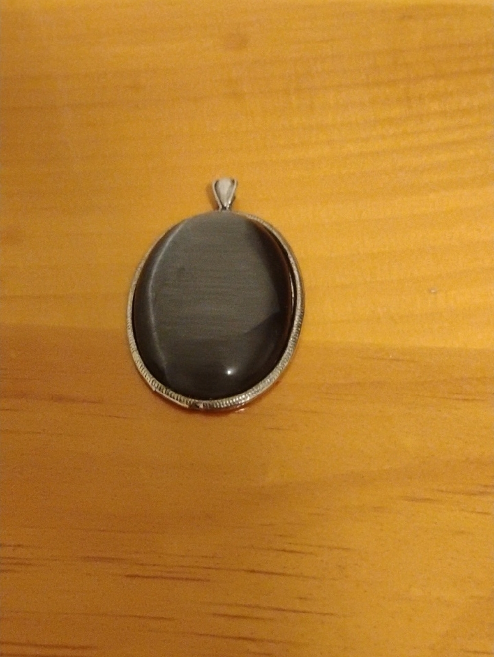 Silver-Frame Black Stone Oval Pendant Necklace